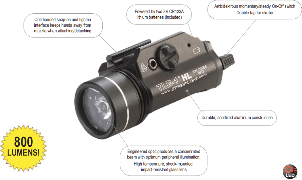 TLR-1 HL® HIGH 800 LUMEN, RAIL-MOUNTED TACTICAL LIGHT #69260 for sale online