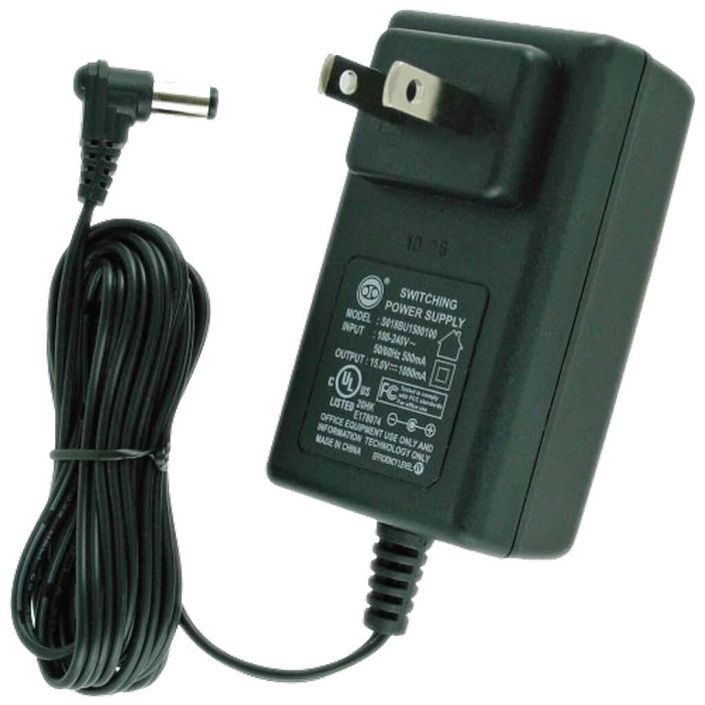 POWER SUPPLY FOR ENDURA TWC1 CHARGERInput: 100-240V / 50-60 Hz / 500 mA. Output: 15.0V / 1000 mA. UL listed.